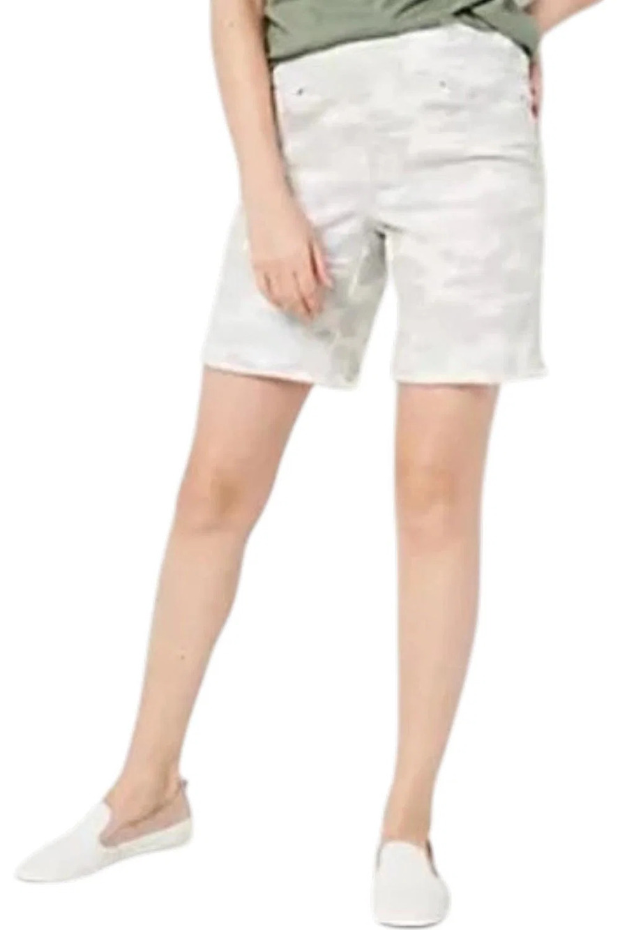 Belle by Kim Gravel TripleLuxe Twill 5-Pocket 8" Shorts White Camo - Regular